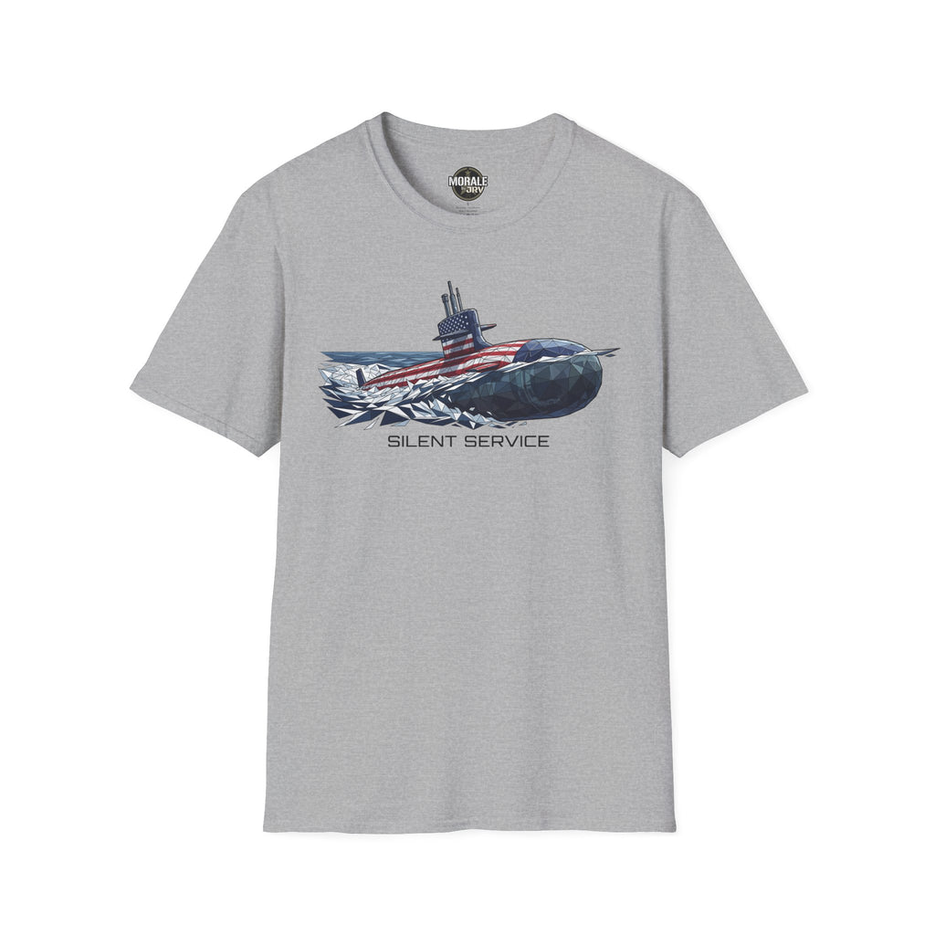 Silent Service T-shirt, heather gray, submarine flag graphic on the chest