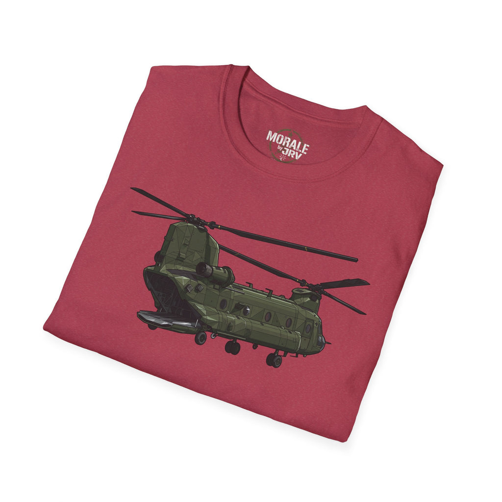 CH-47 T-Shirt in Weinrot mit Hubschrauber-Grafik im Frontdruck