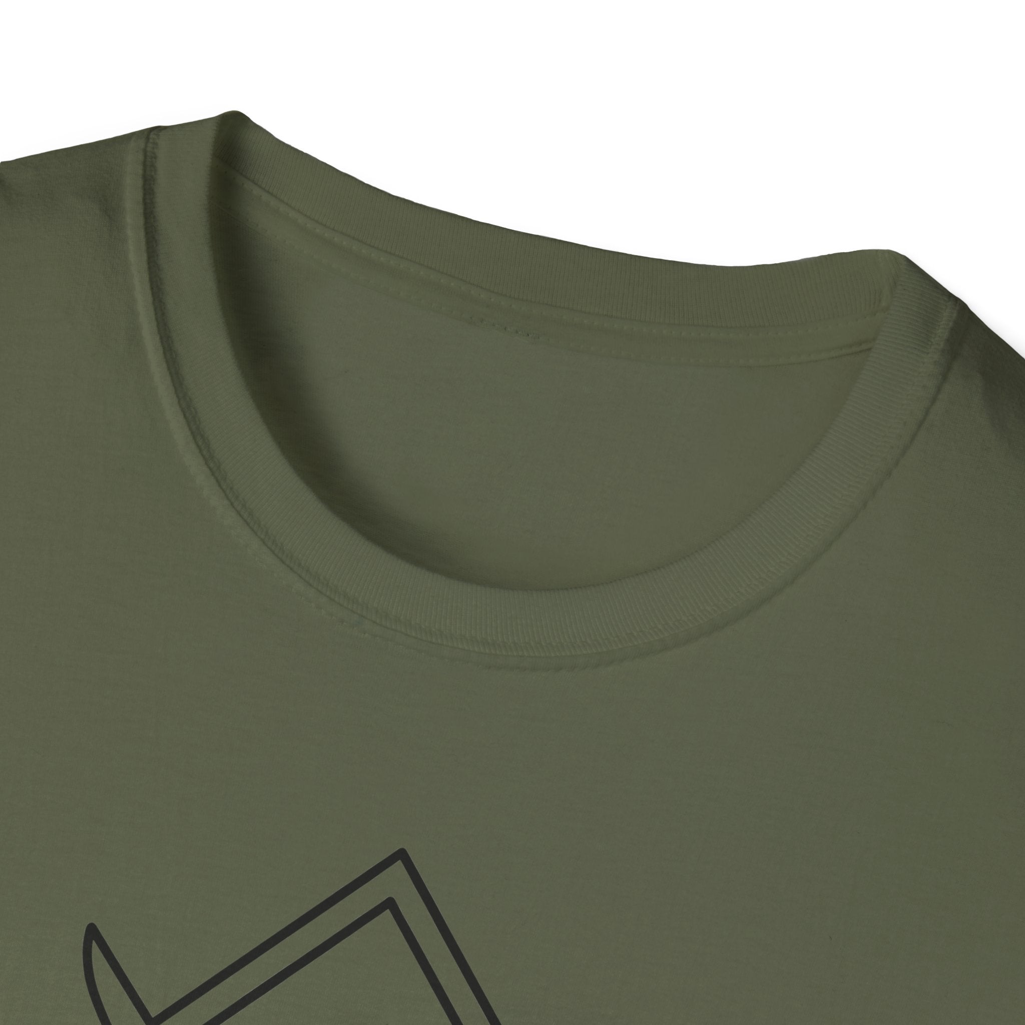 Military green T-shirt with crew neck and partial chest graphic