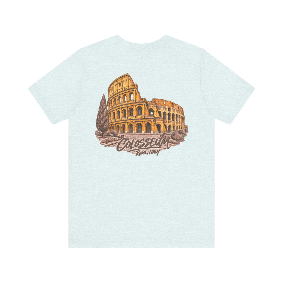 Light blue T-shirt with vintage Colosseum illustration on front