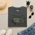 Dark gray AH-64 Apache helicopter t-shirt with front military aircraft print