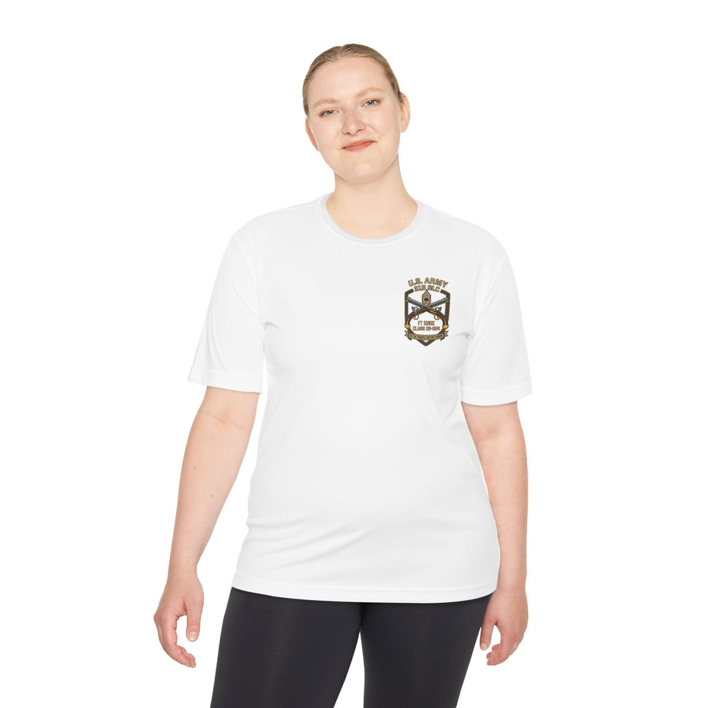 Women's white crewneck T-shirt with U.S. Army crest logo on chest