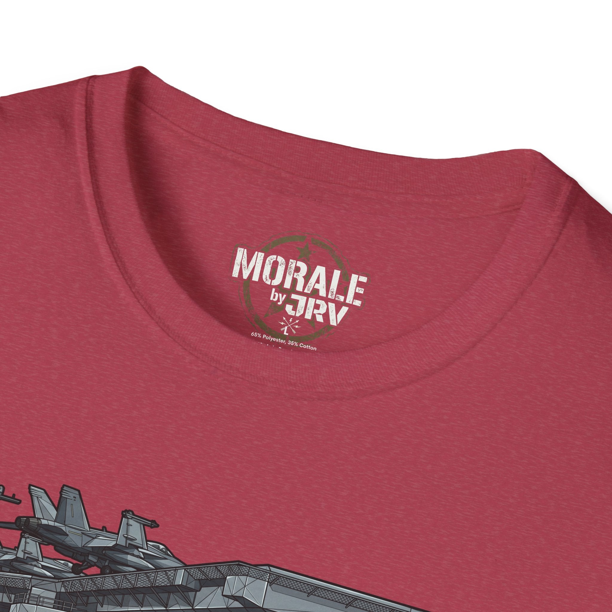 Burgundy crew-neck T-shirt with “MORALE by TRP” logo on the chest