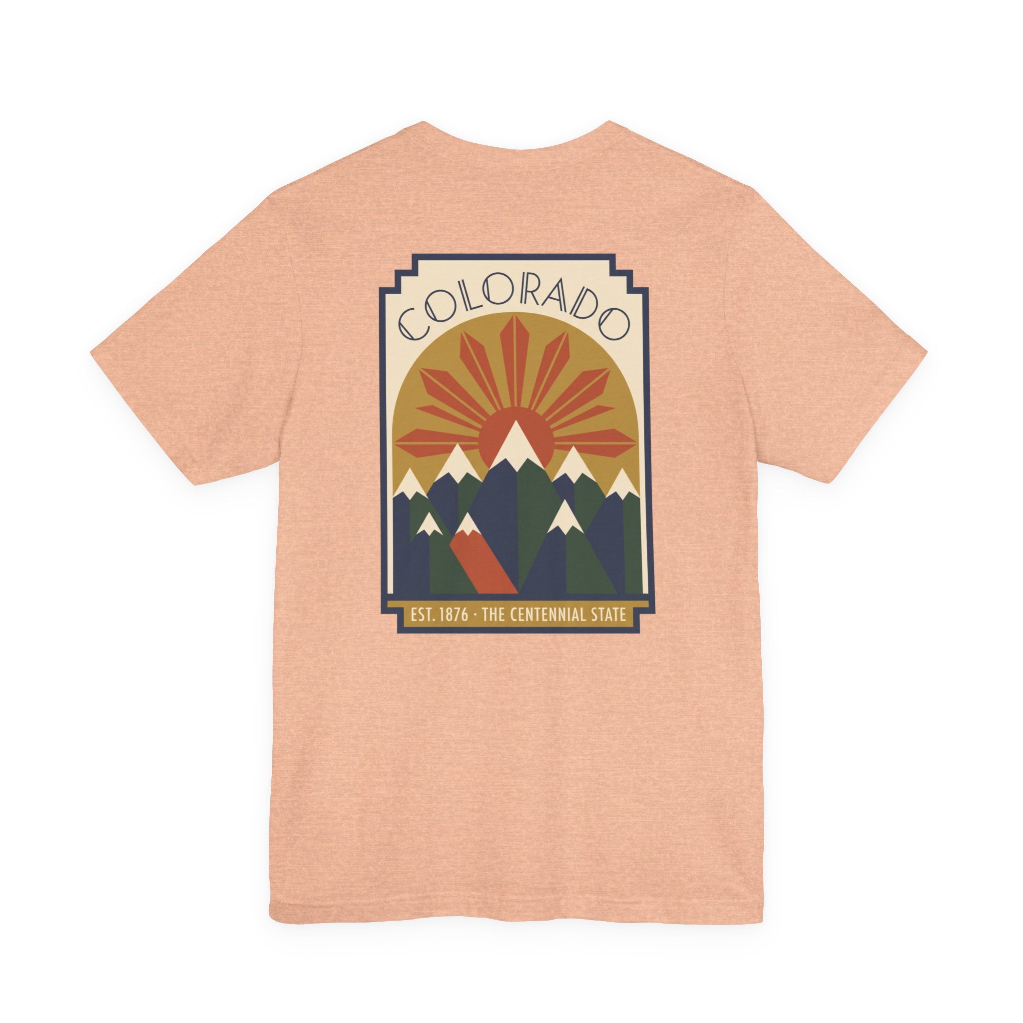 Peach T-shirt with Colorado sunset mountain graphic front print