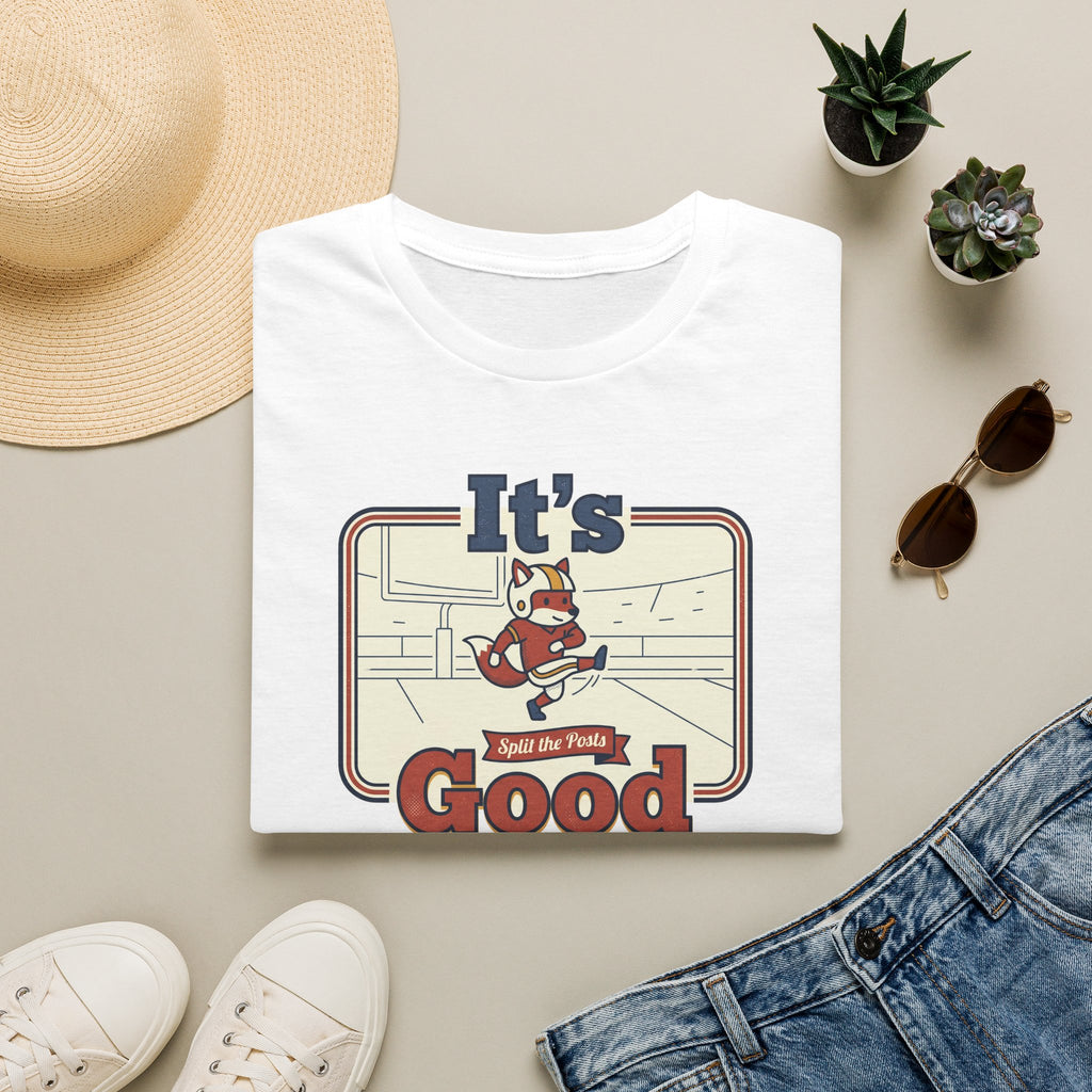 White crew-neck T-shirt with fox skate 'It's Good' front graphic