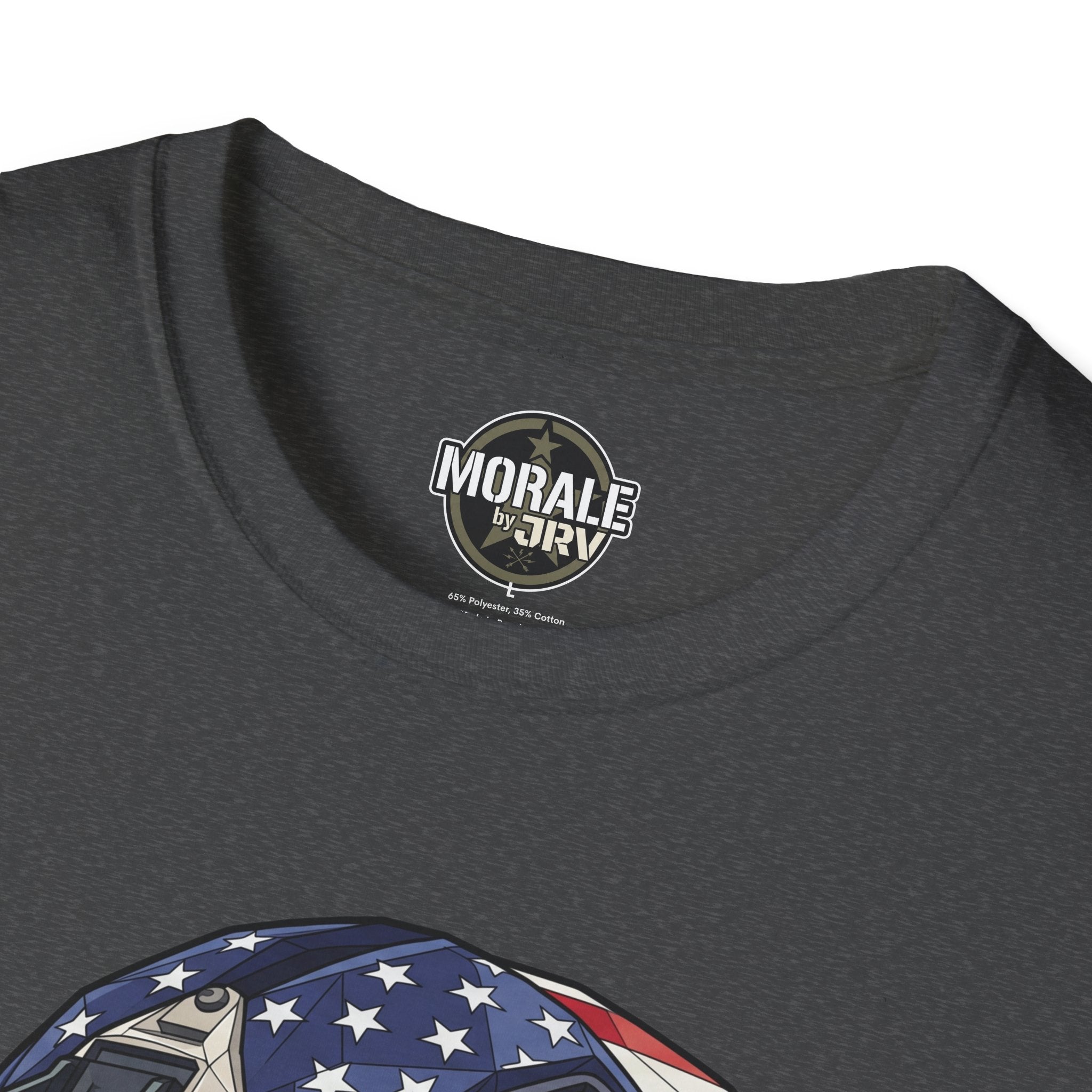 Tactical skull helmet T-shirt in charcoal with Morale by TRVP logo
