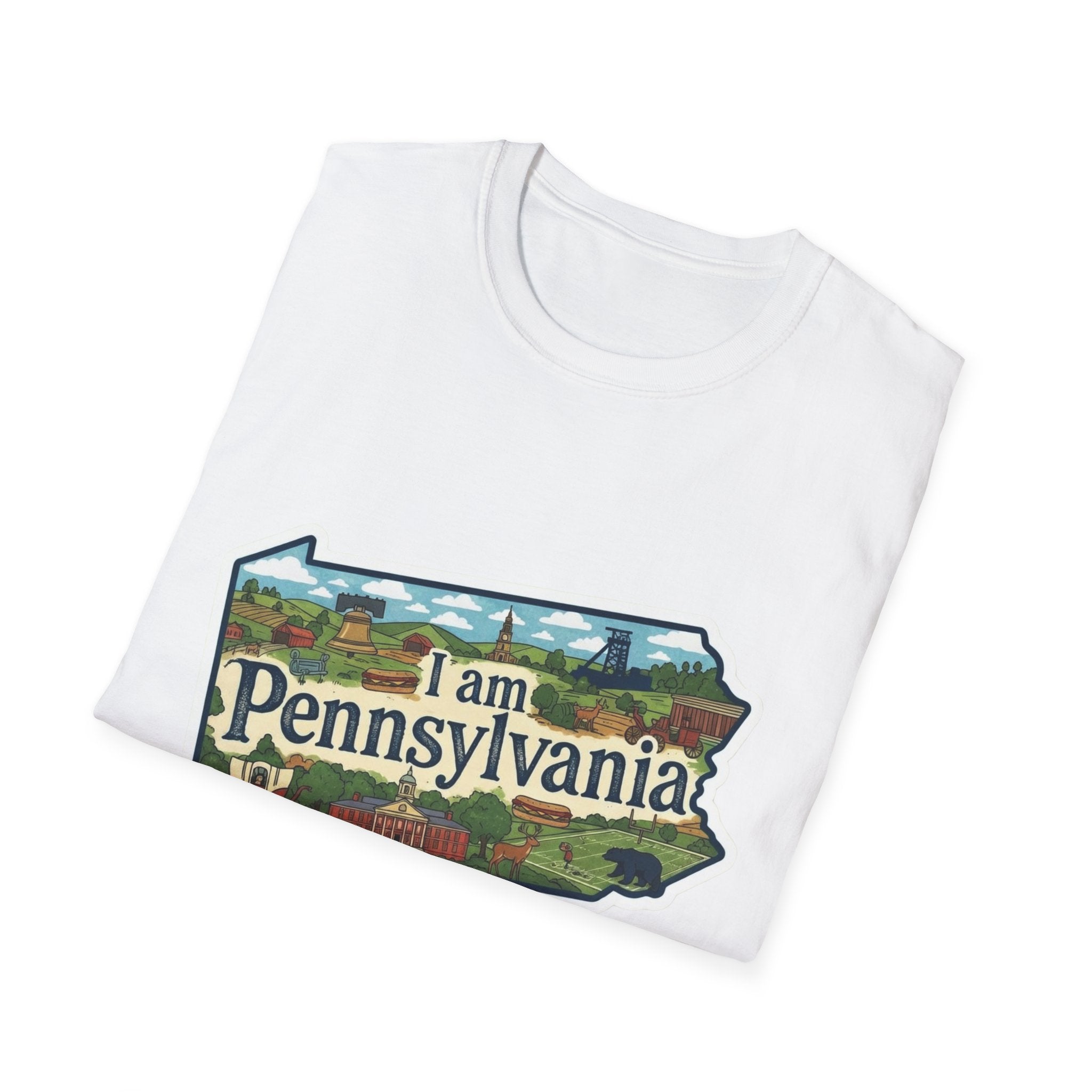 Pennsylvania T‑Shirt (white) with “I am Pennsylvania” scenic state graphic