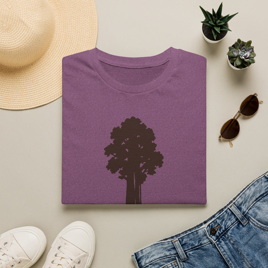 Purple sequoia tree graphic t-shirt, crew neck short sleeves