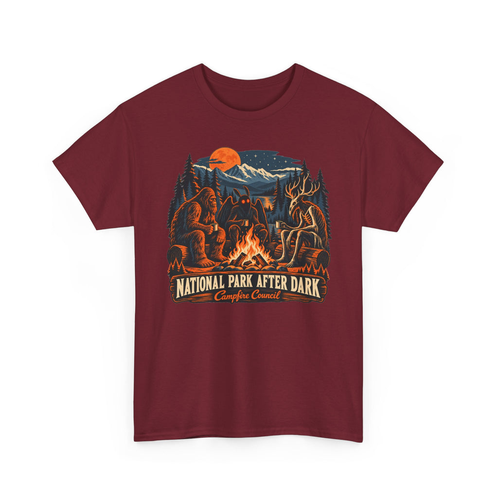 National Park After Dark Campfire Concert T-Shirt, Bear and Elk Mountain Camping Shirt for Men and Women, Hiking Gift Tee