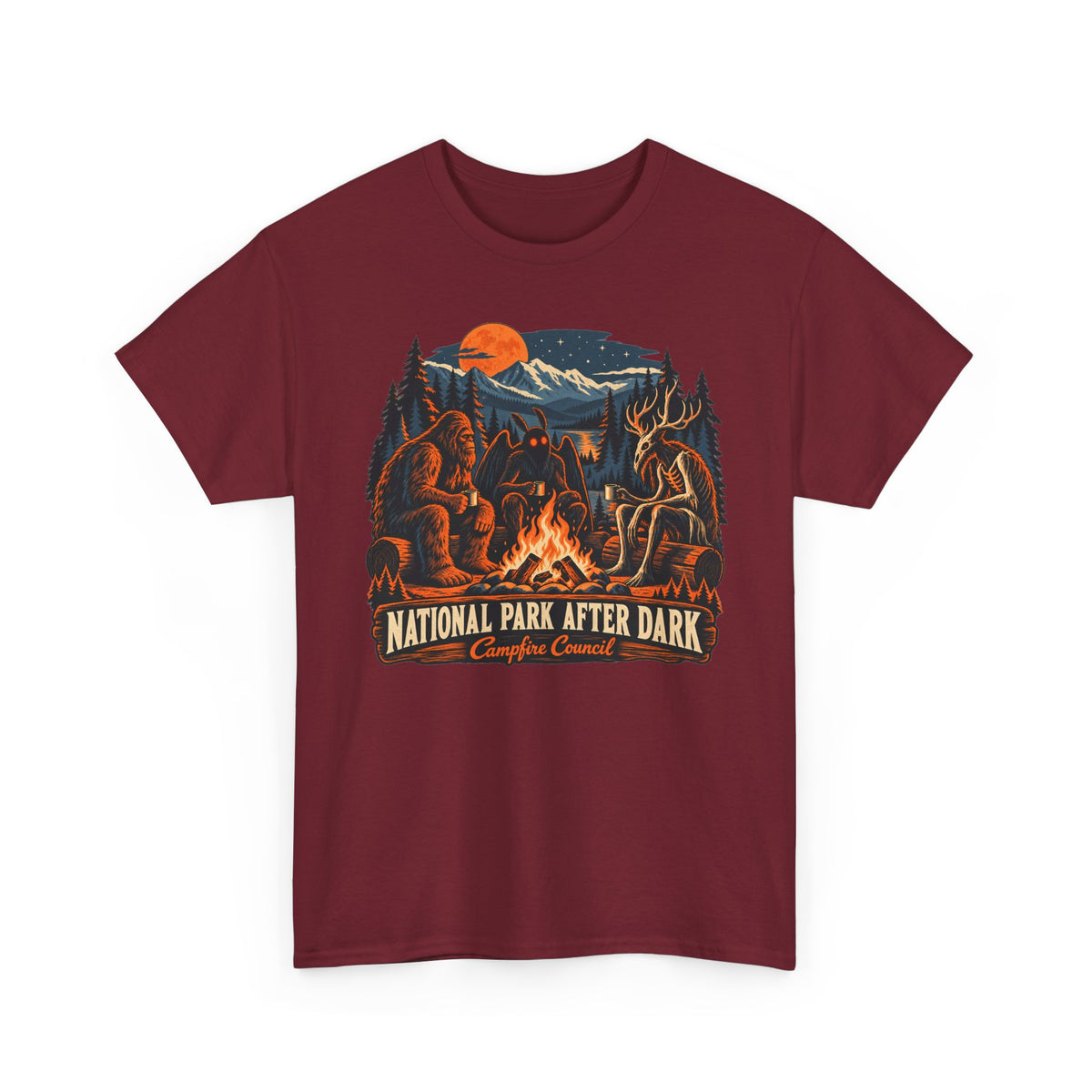 National Park After Dark Campfire Concert T-Shirt, Bear and Elk Mountain Camping Shirt for Men and Women, Hiking Gift Tee