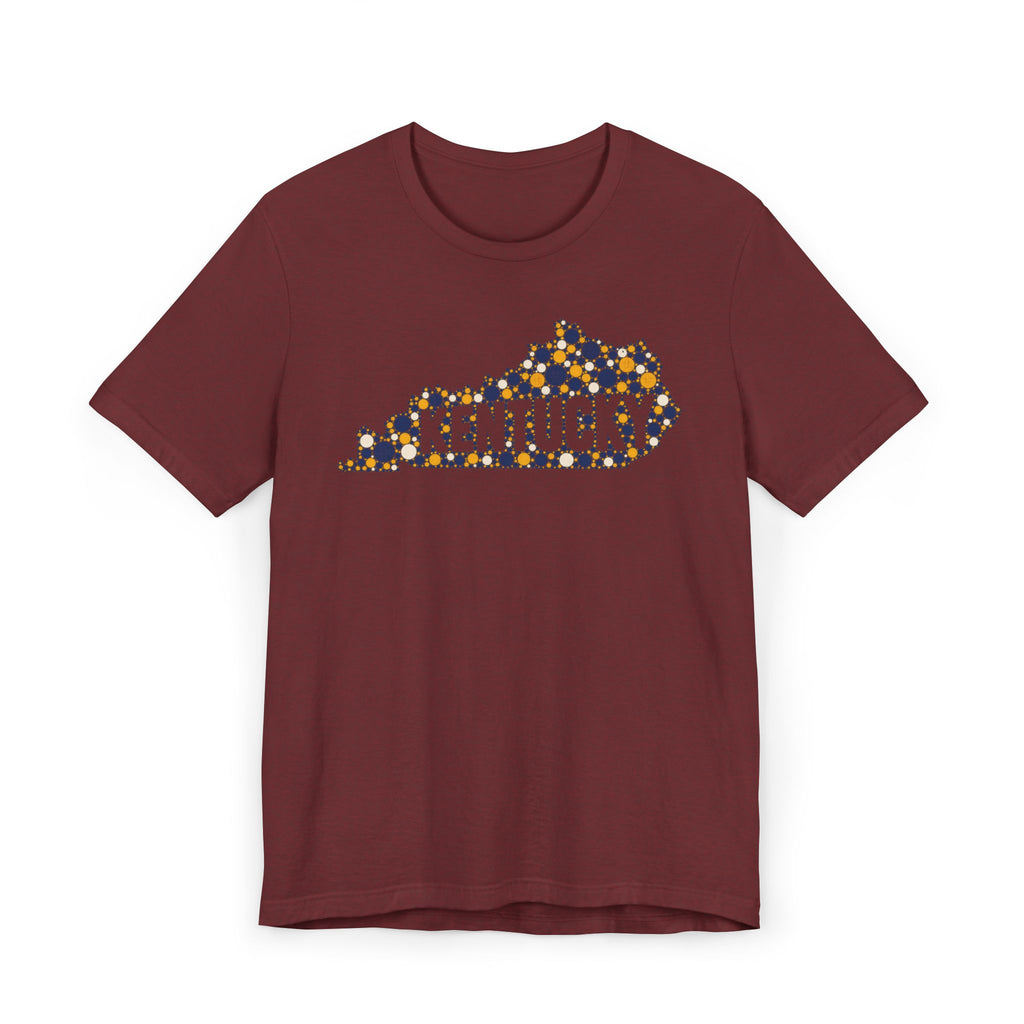 Kentucky State Shape T-Shirt | Blue and Gold Pattern Kentucky Outline Graphic Tee