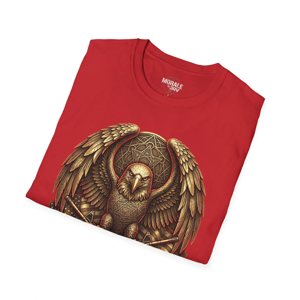 Red Owl Shield Emblem T-Shirt with warrior owl shield graphic front