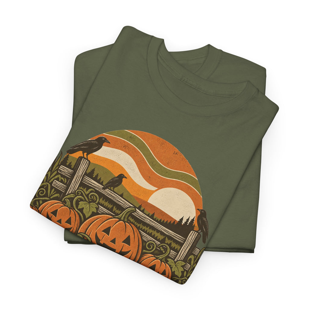 Pumpkin Patch T-Shirt, Retro Jack O Lantern Sunset Fall Halloween Shirt for Women and Men, Vintage Autumn Farm Graphic Tee