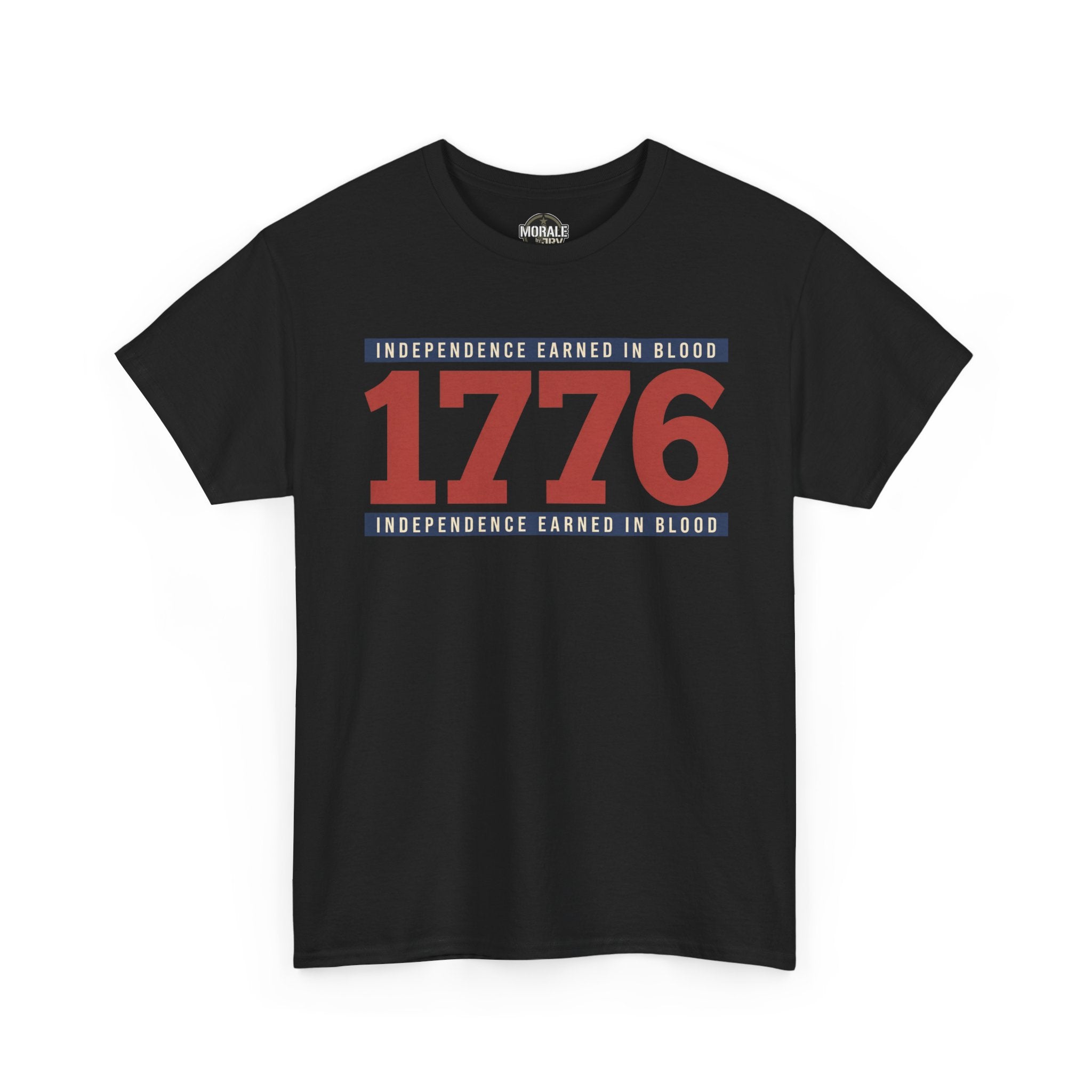 Black unisex T-shirt with 1776 Independence graphic and text