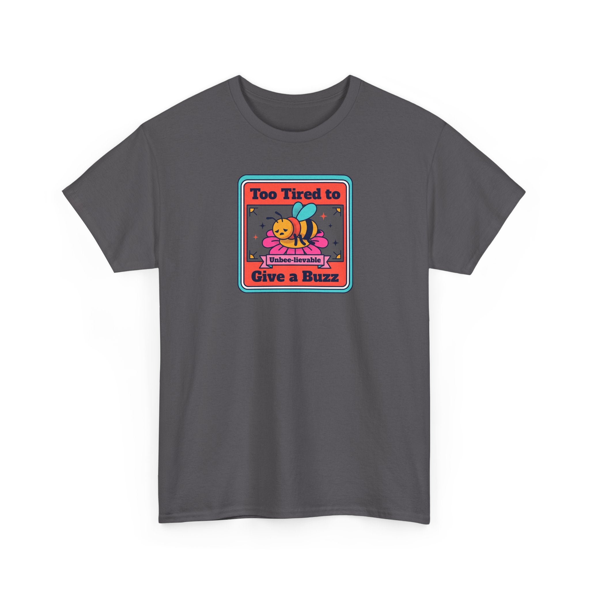 Charcoal gray crew-neck T-shirt with bee graphic front