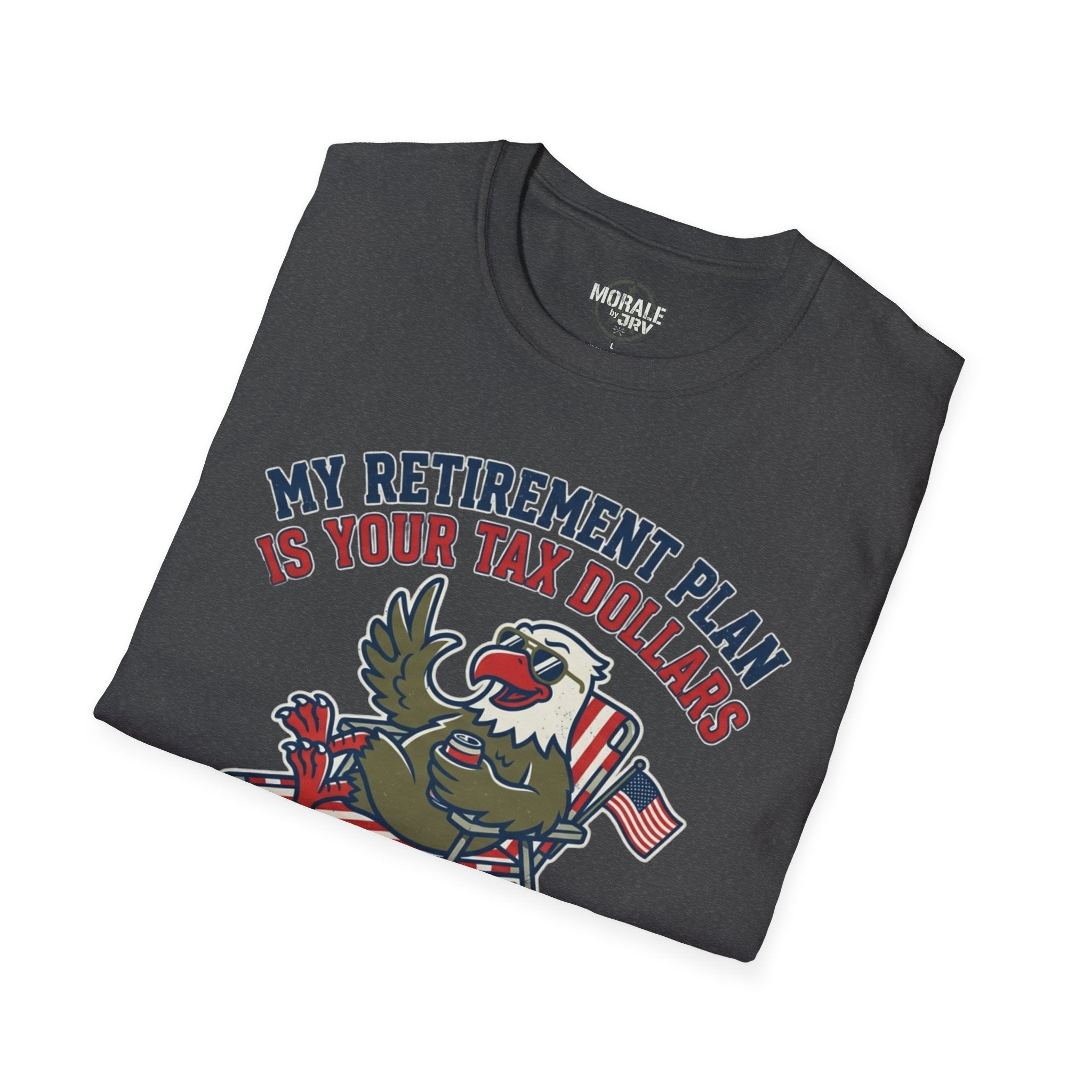 Black T-shirt with patriotic eagle and “My Retirement…” slogan