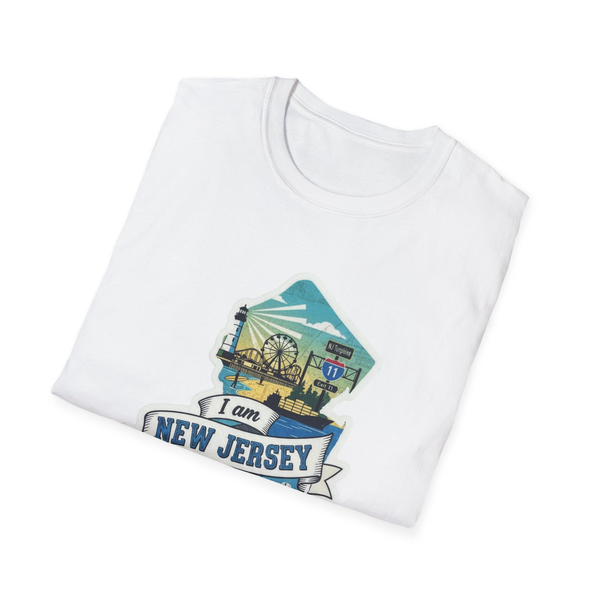 White T-shirt with large New Jersey graphic print on chest