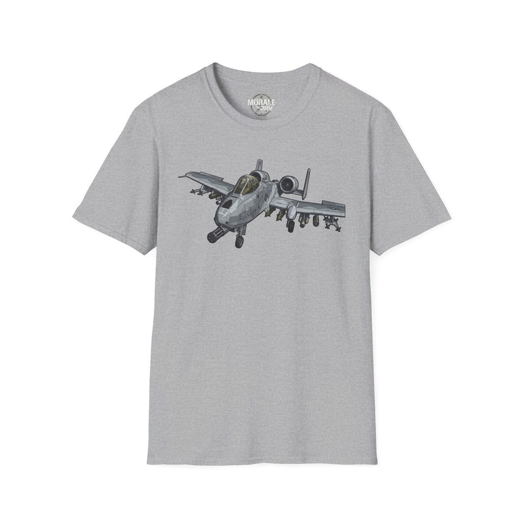 A-10 Warthog graphic T-shirt in sport gray, front aircraft print