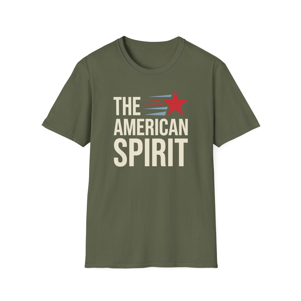 Patriotic graphic t-shirt in green with 'THE AMERICAN SPIRIT' and red star