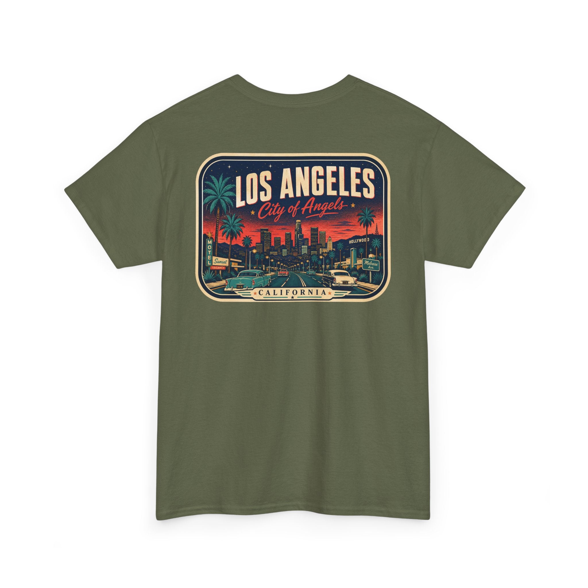 Olive T-shirt with Los Angeles skyline badge print