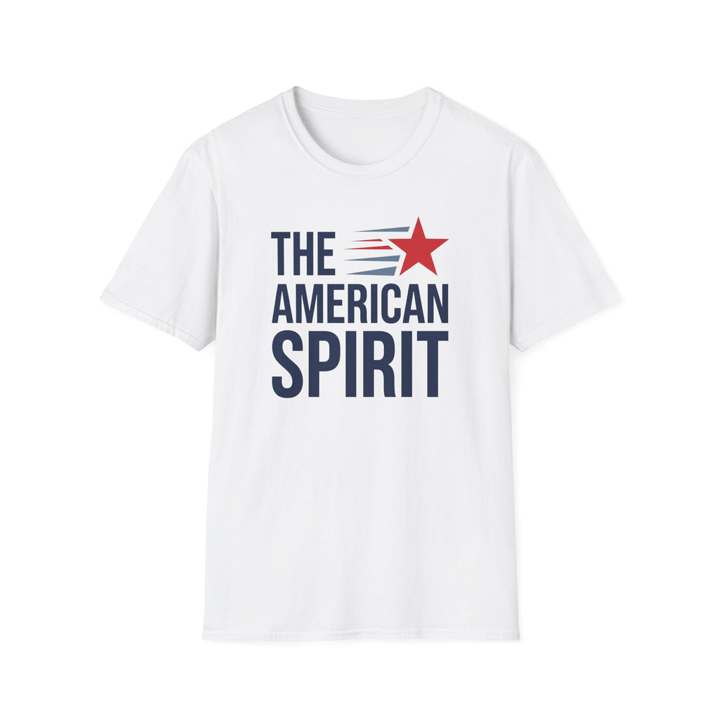 White crewneck T-shirt with 'THE AMERICAN SPIRIT' graphic and red star