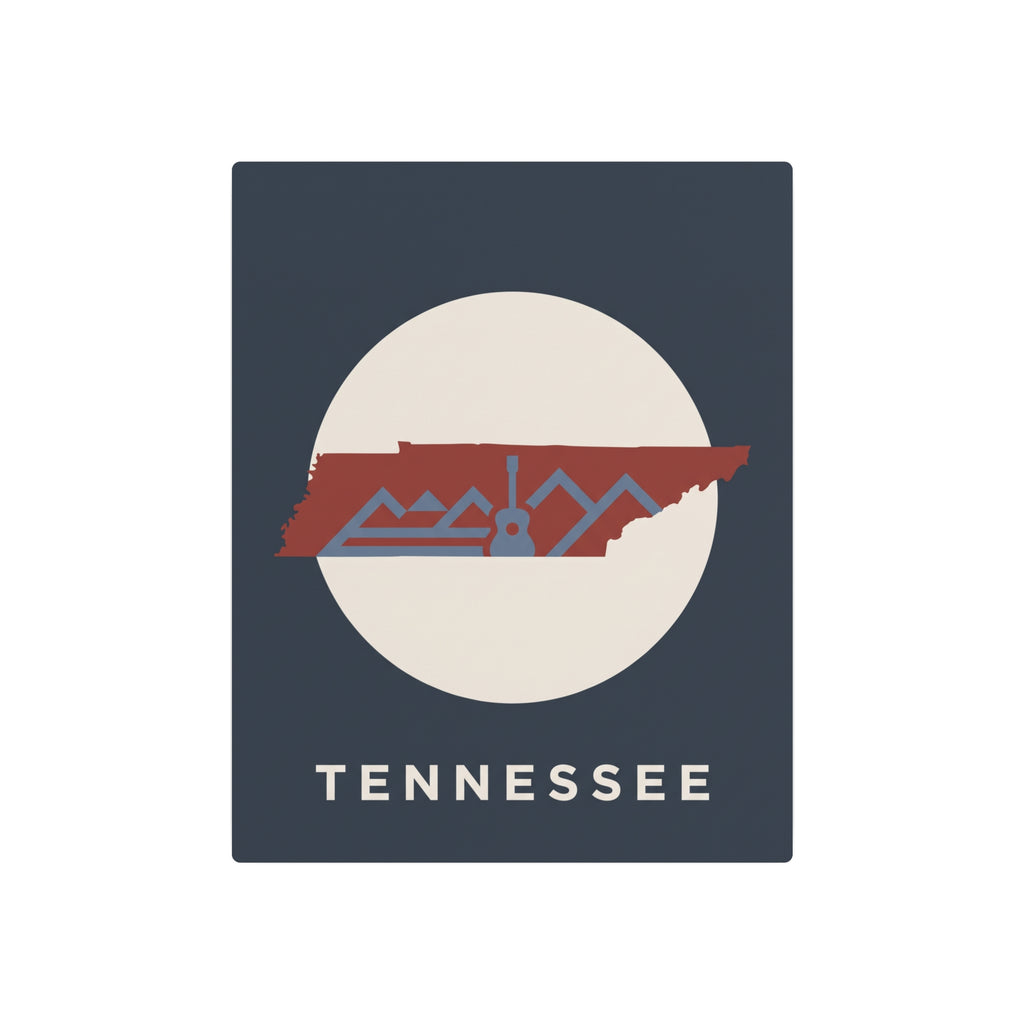 Tennessee metal art sign featuring red skyline with beige circle background and TENNESSEE lettering