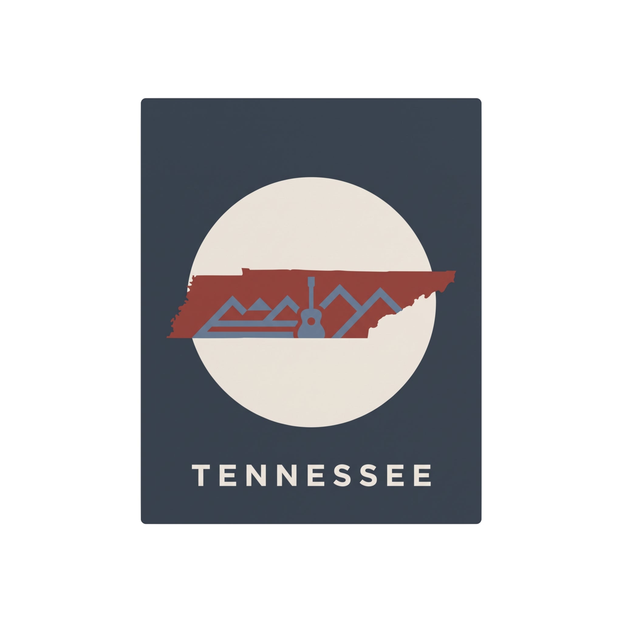 Tennessee metal art sign featuring red skyline with beige circle background and TENNESSEE lettering