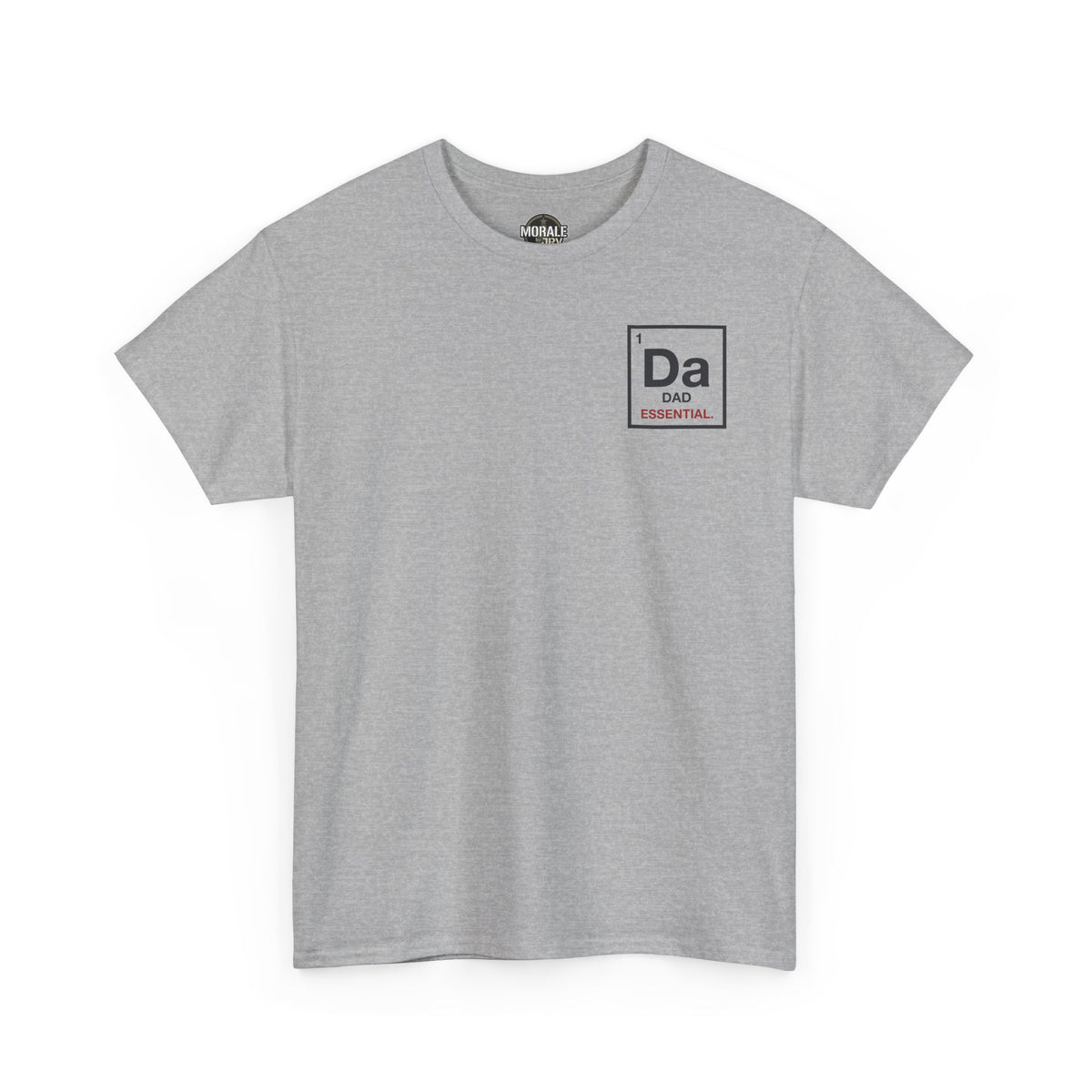 Light gray short-sleeve T-shirt with small 'Da DAD ESSENTIAL' square chest graphic