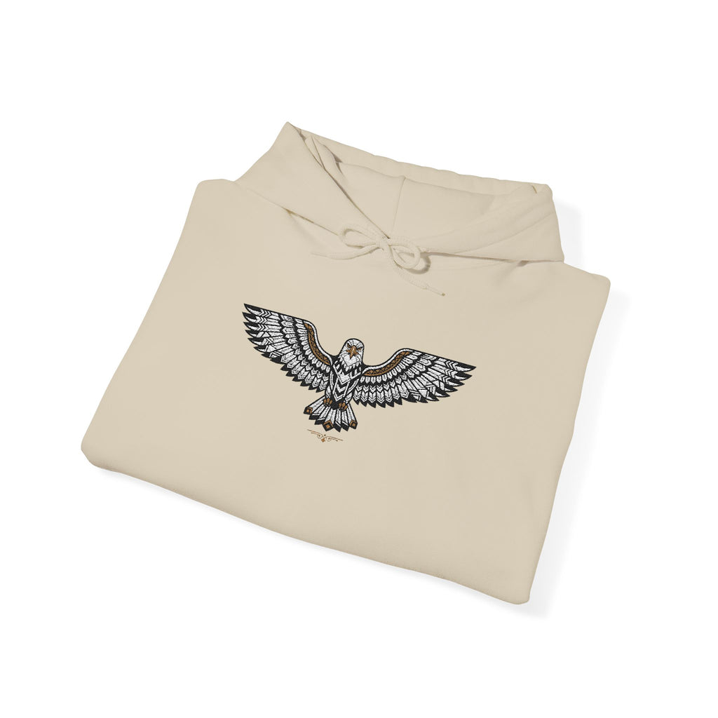 Unisex hoodie, light beige, rhinestone-style eagle graphic on chest