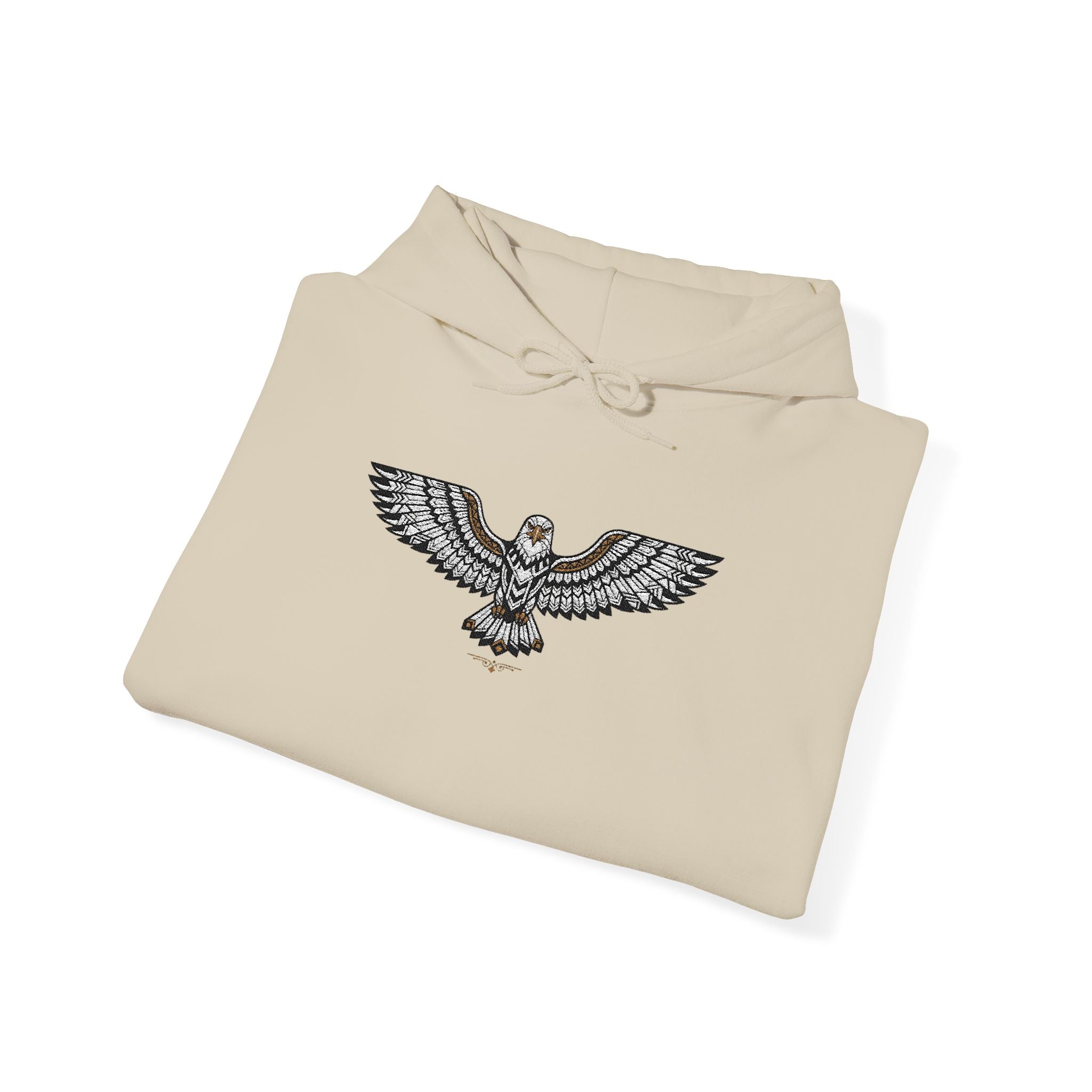 Unisex hoodie, light beige, rhinestone-style eagle graphic on chest