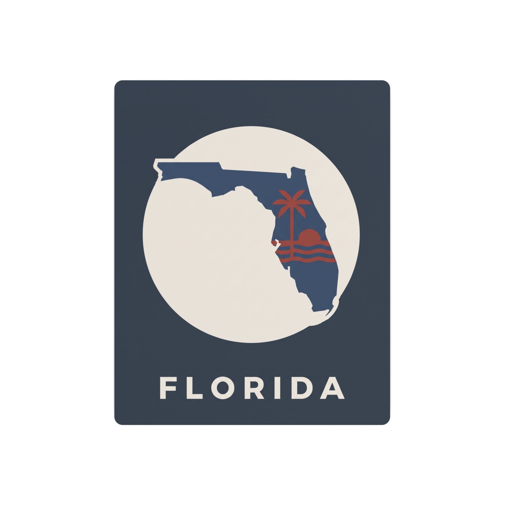 Blue metal art sign with Florida silhouette in white circle and 'FLORIDA' text