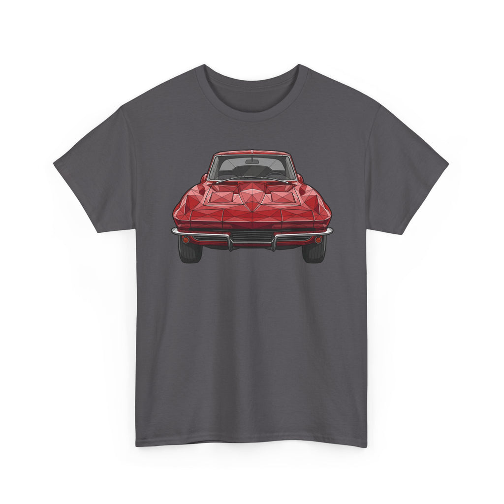 Graphic sports coupe T-shirt in charcoal, front view car print