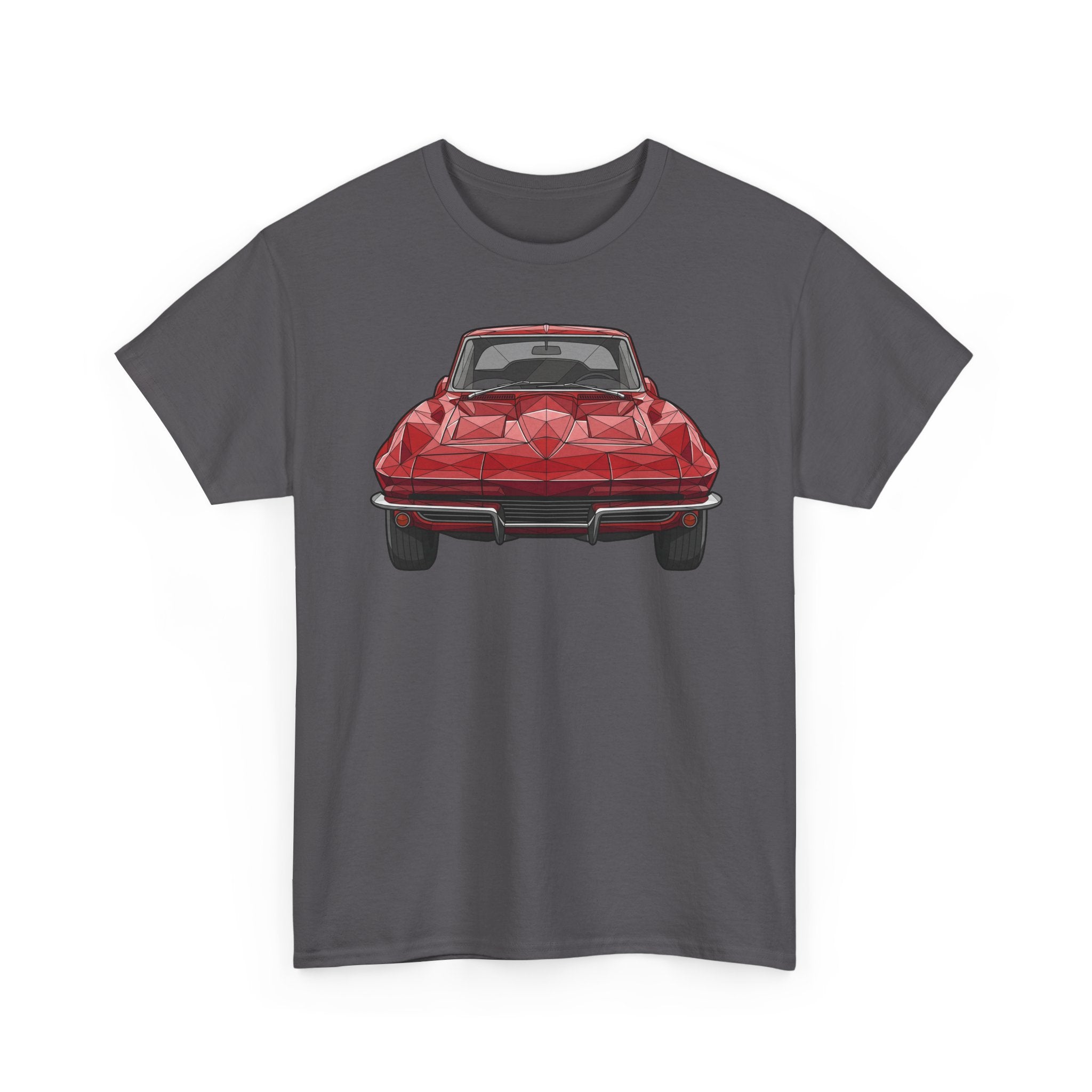 Graphic sports coupe T-shirt in charcoal, front view car print