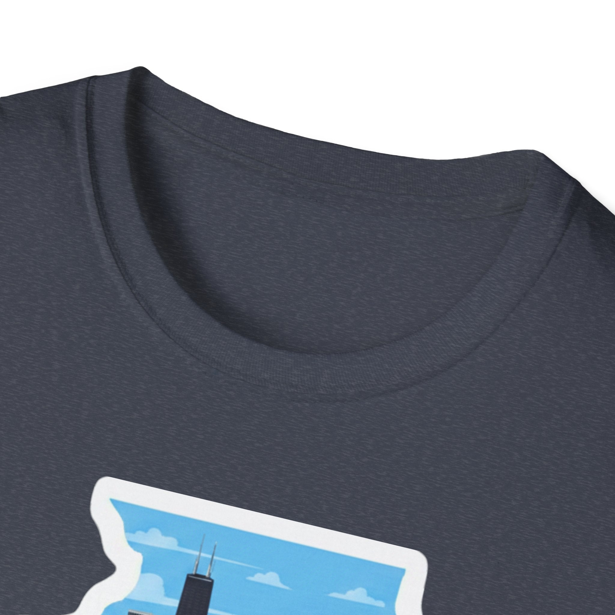 Charcoal heather T-shirt neckline close-up, no visible graphic