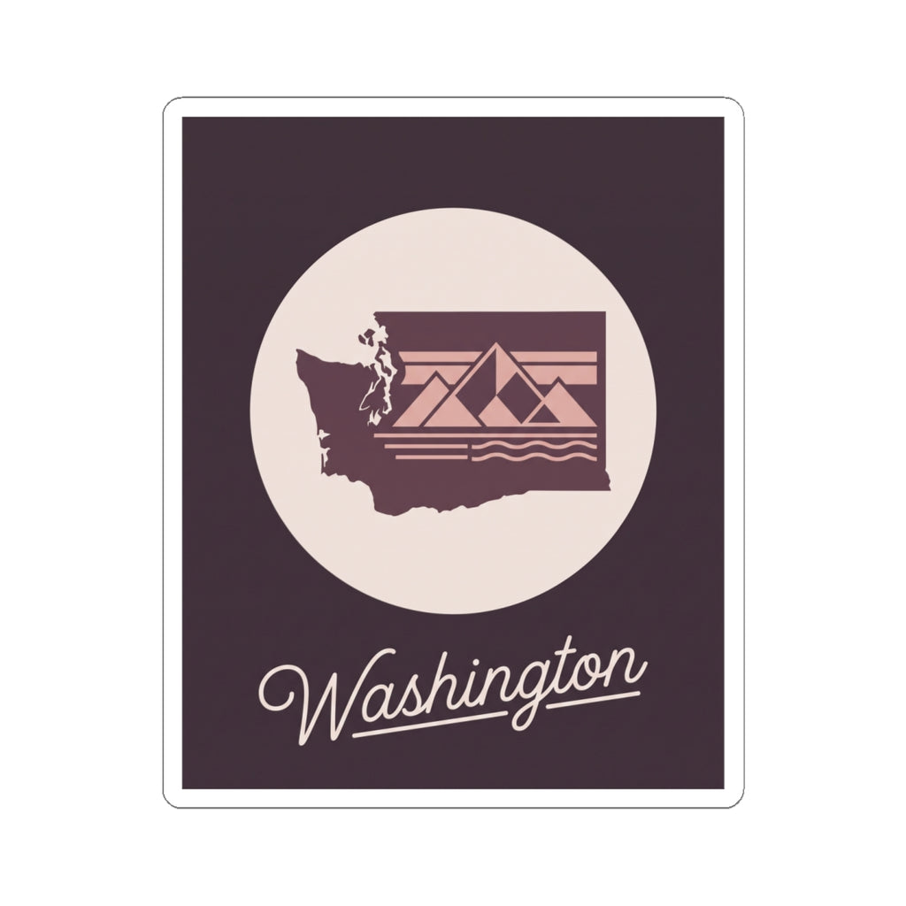 Washington state sticker showing state silhouette, indoor icon, and "Washington"