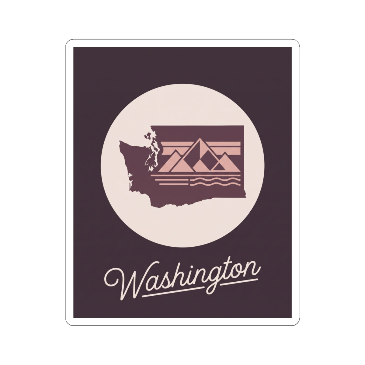 Washington state sticker showing state silhouette, indoor icon, and "Washington"