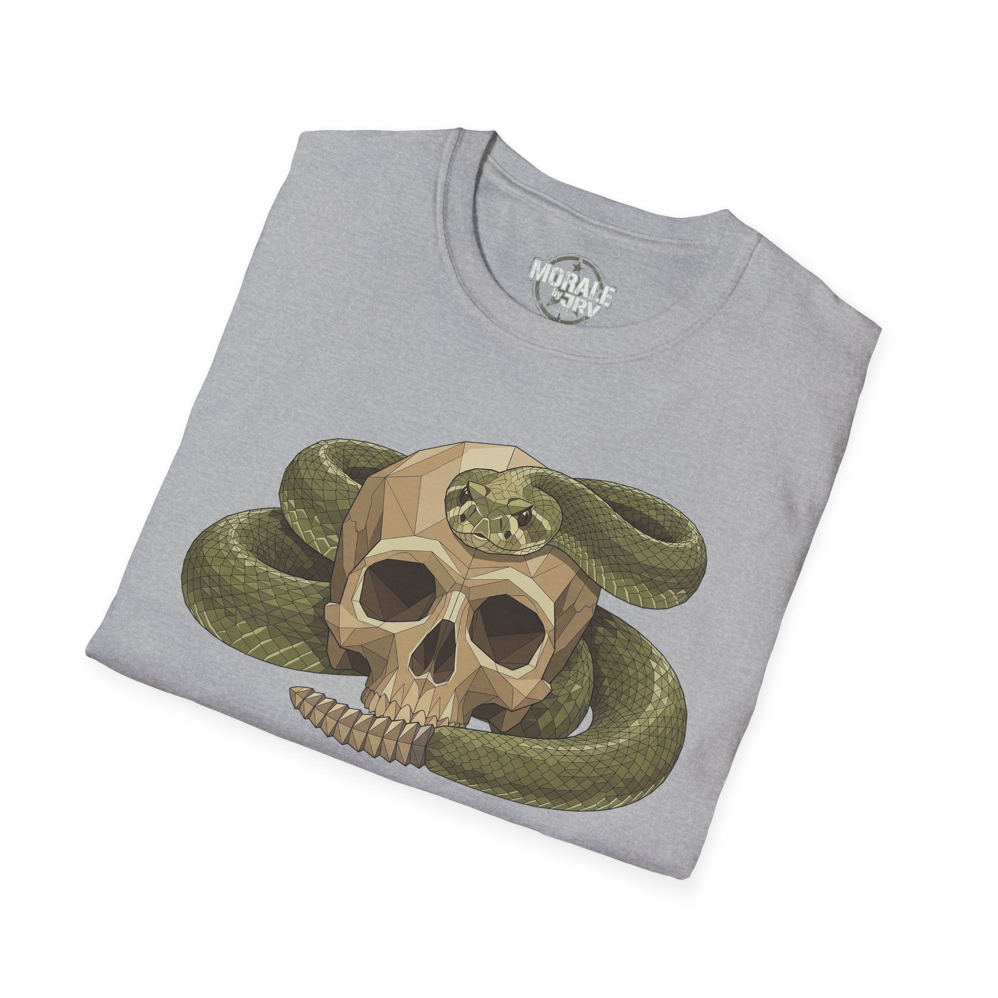Snake-wrapped skull T-shirt, sport grey with serpent skull graphic