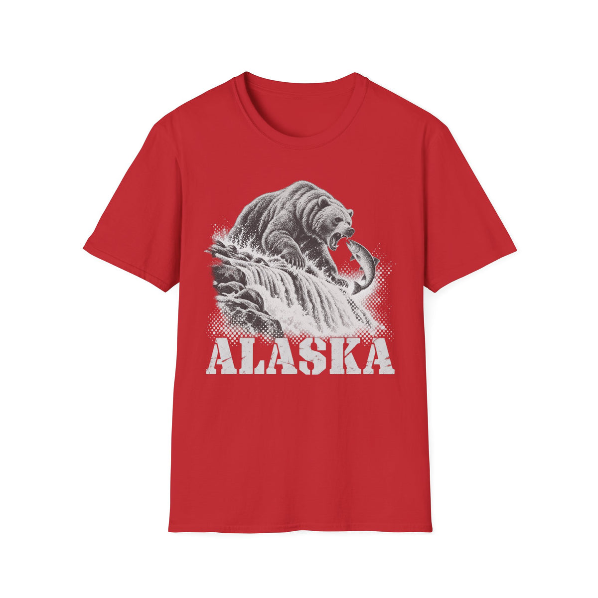 Red graphic t-shirt with grizzly bear and ALASKA text print