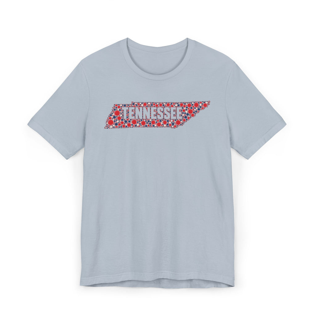 Light blue T-shirt with 'Tennessee' floral map graphic across the chest