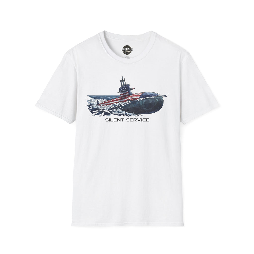 Silent Service T-shirt, white, submarine flag graphic on the chest