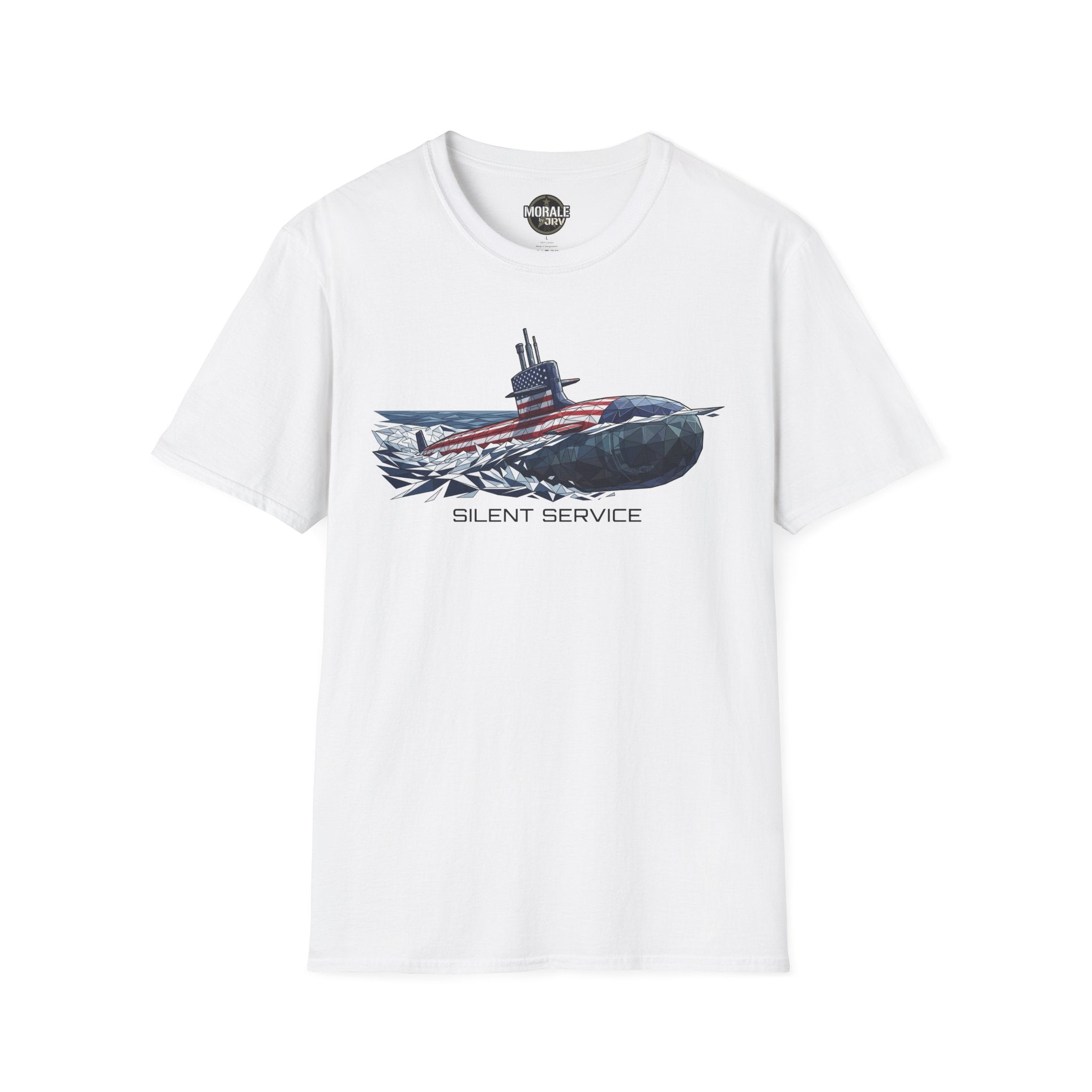 Silent Service T-shirt, white, submarine flag graphic on the chest