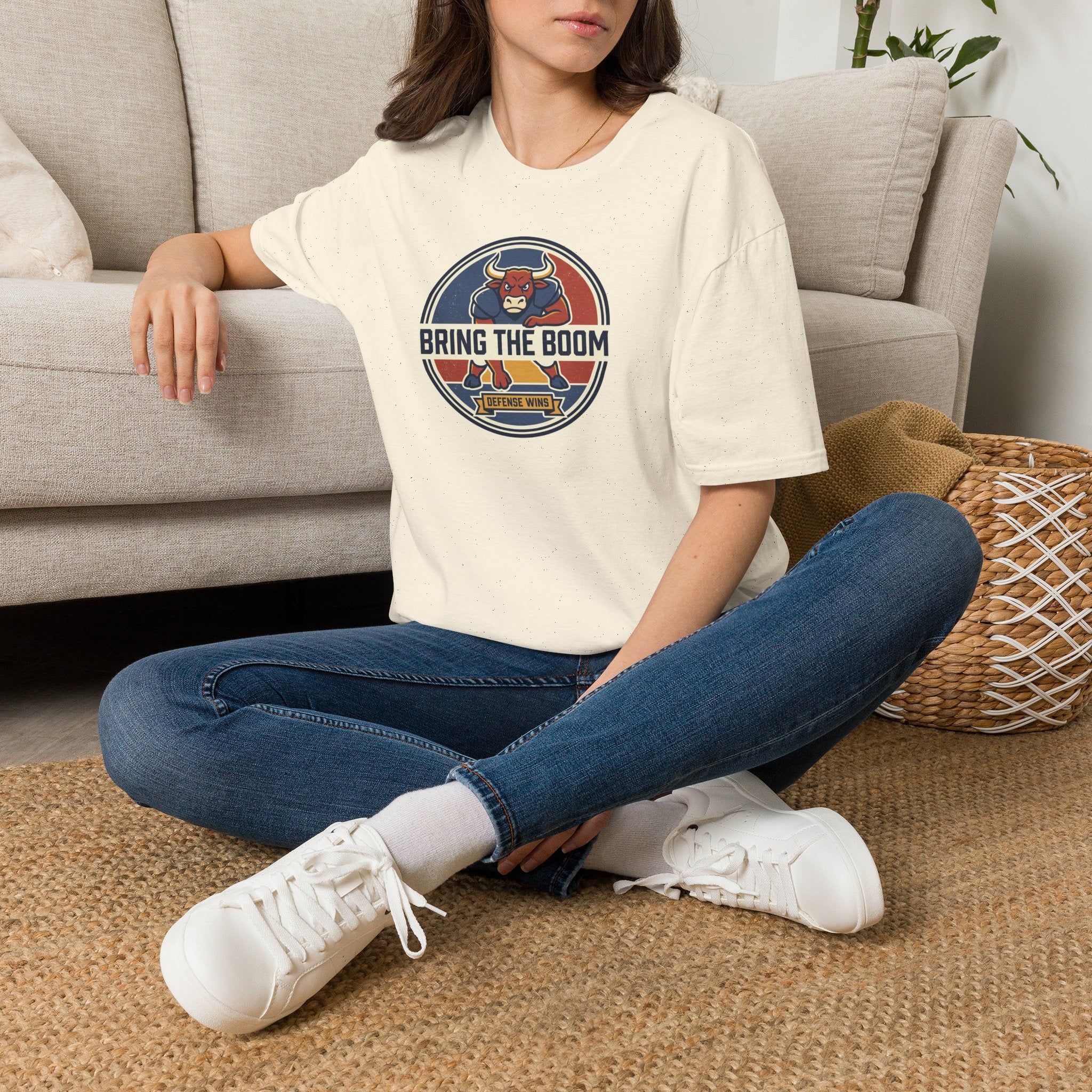 Bull mascot t-shirt, natural, round neck, front graphic