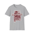 I Am Alabama houndstooth graphic T-shirt, Sport Grey, maroon and white state emblem