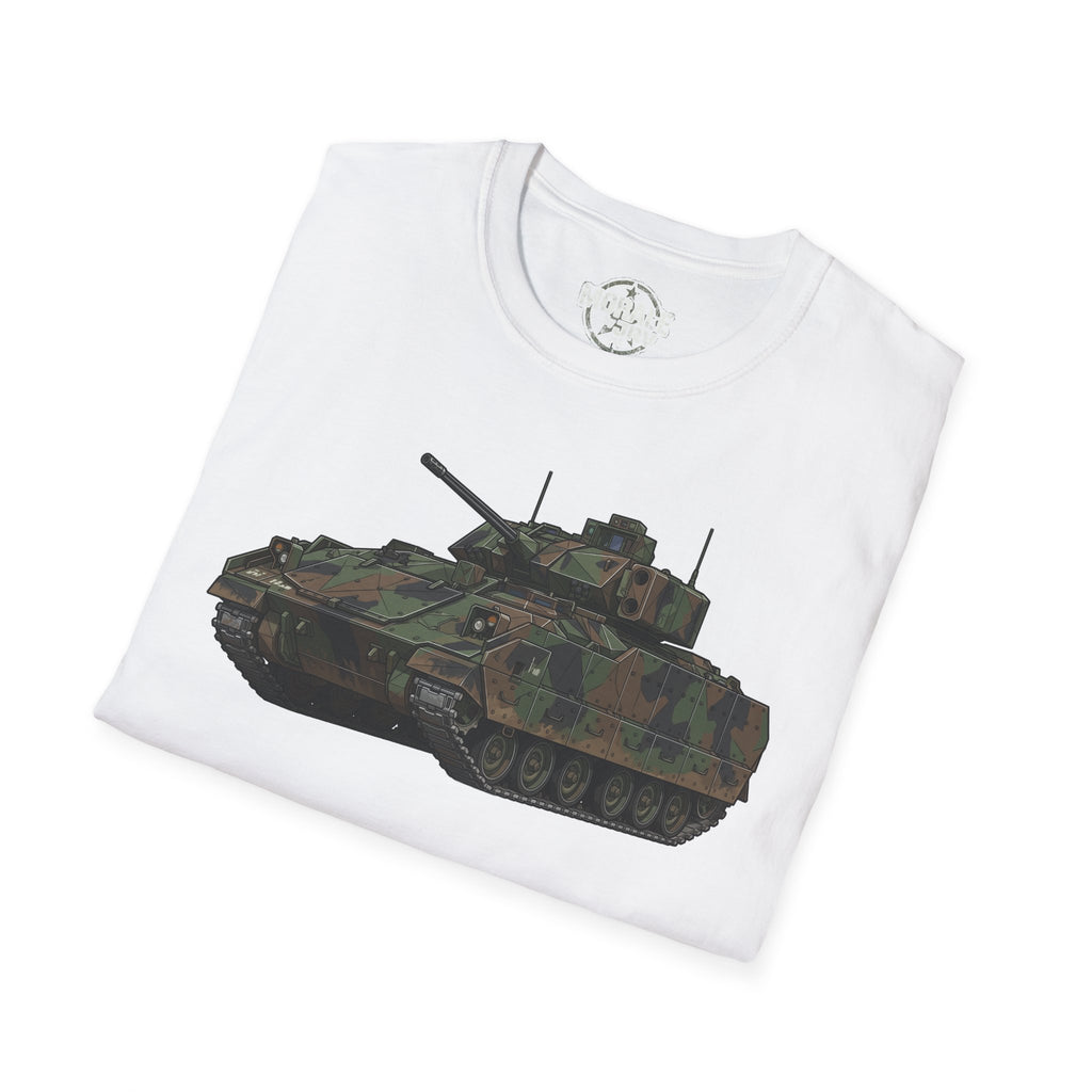 Weißes Tank-T-Shirt mit Camouflage-Druck und kleinem Abzeichen-Logo am Hals