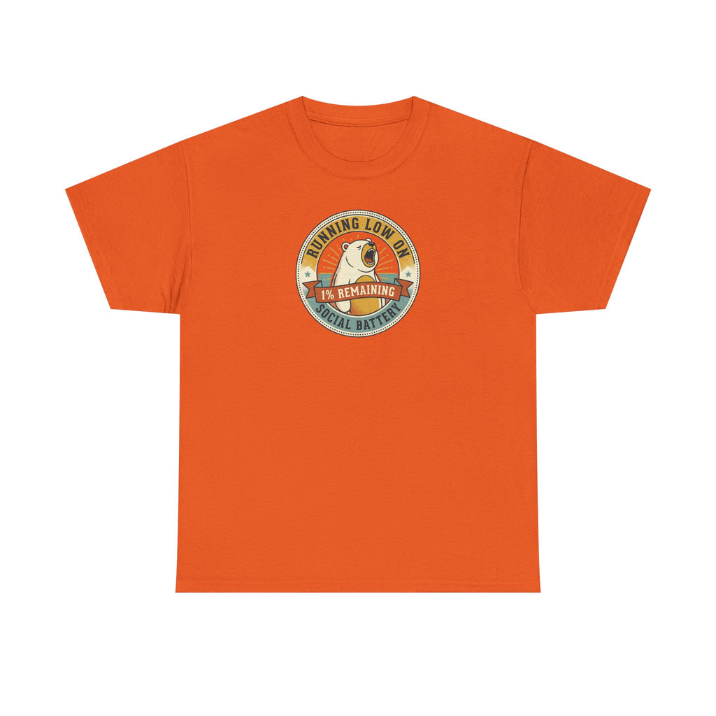 Orange graphic T-shirt with circular bear badge logo