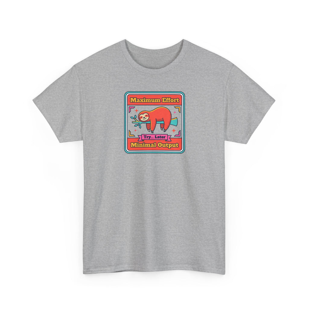 Sport grey T-shirt with crew neck, short sleeves, and colorful sloth graphic front