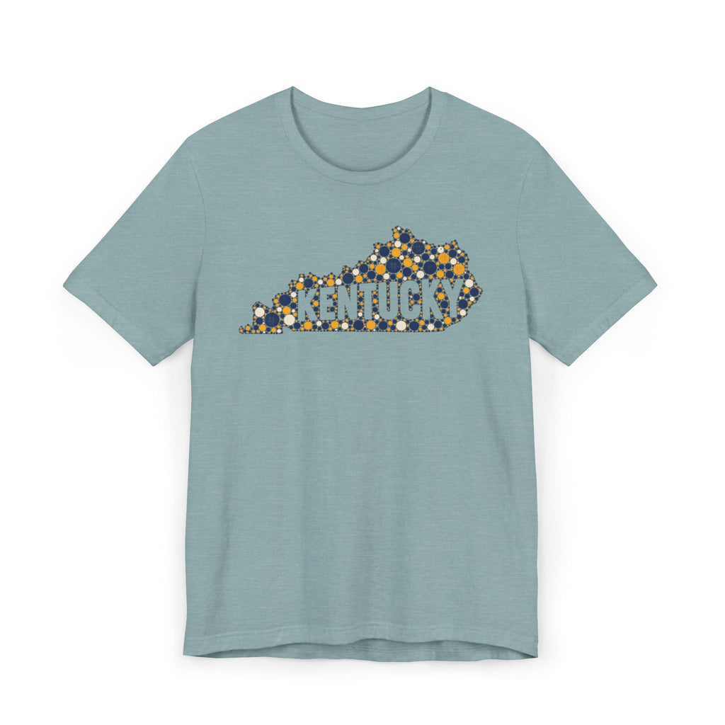 Kentucky State Shape T-Shirt | Blue and Gold Pattern Kentucky Outline Graphic Tee