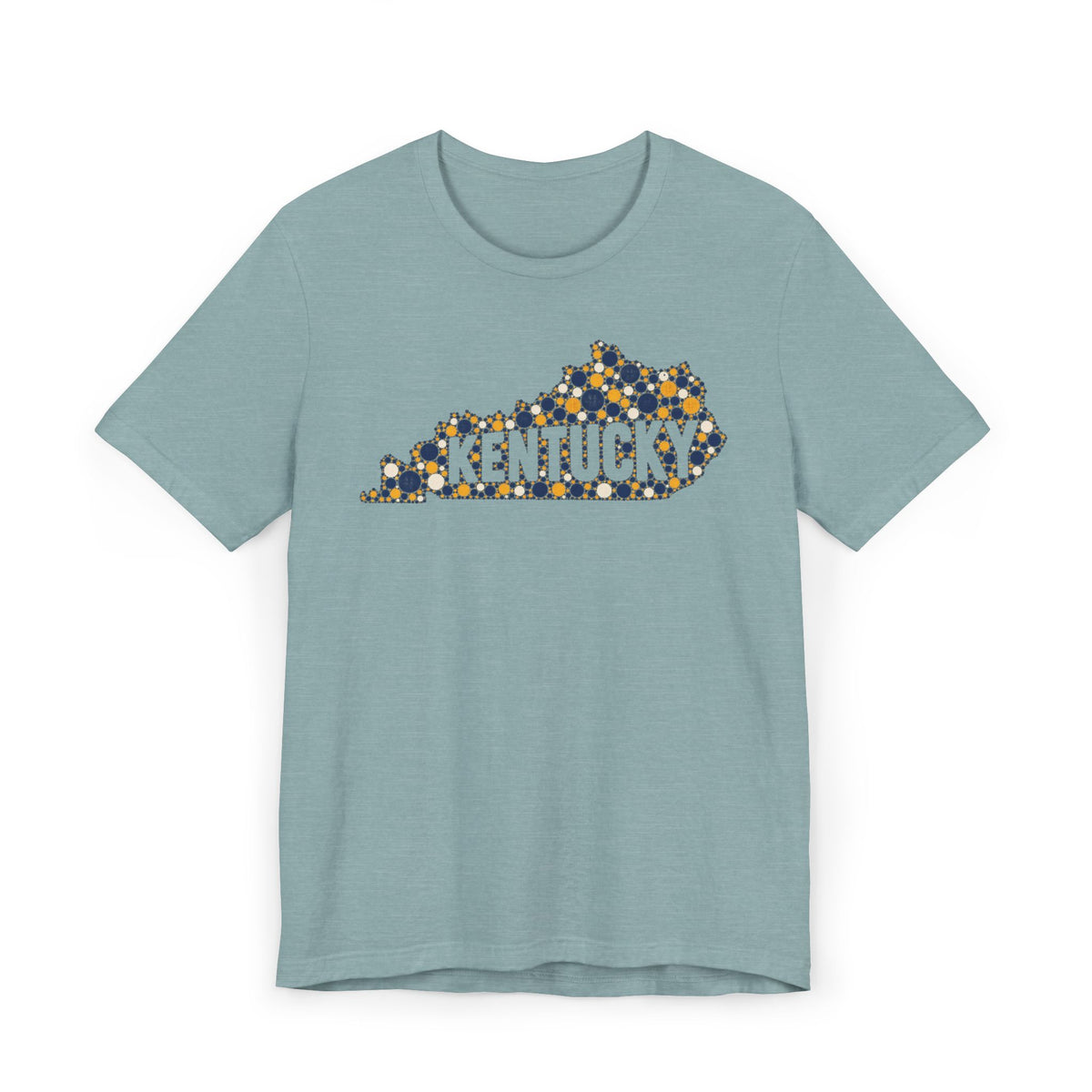 Kentucky State Shape T-Shirt | Blue and Gold Pattern Kentucky Outline Graphic Tee