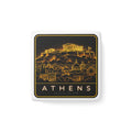 Square porcelain magnet with gold Athens skyline illustration and 'ATHENS' text