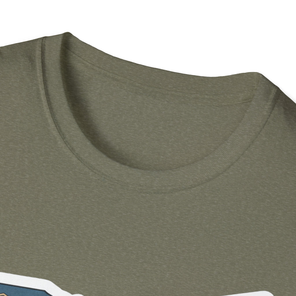 Ohio graphic T-shirt (Heather Military Green) close-up of crew neckline and fabric